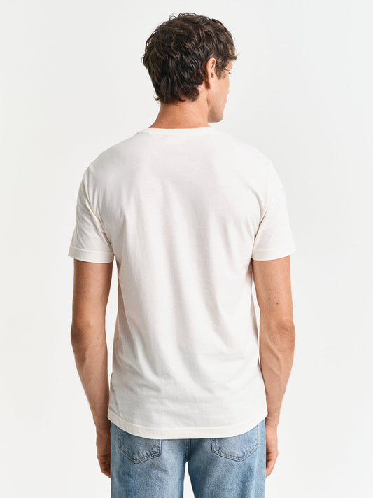 Gant Men Cream Printed Round Neck Short Sleeves T-Shirt