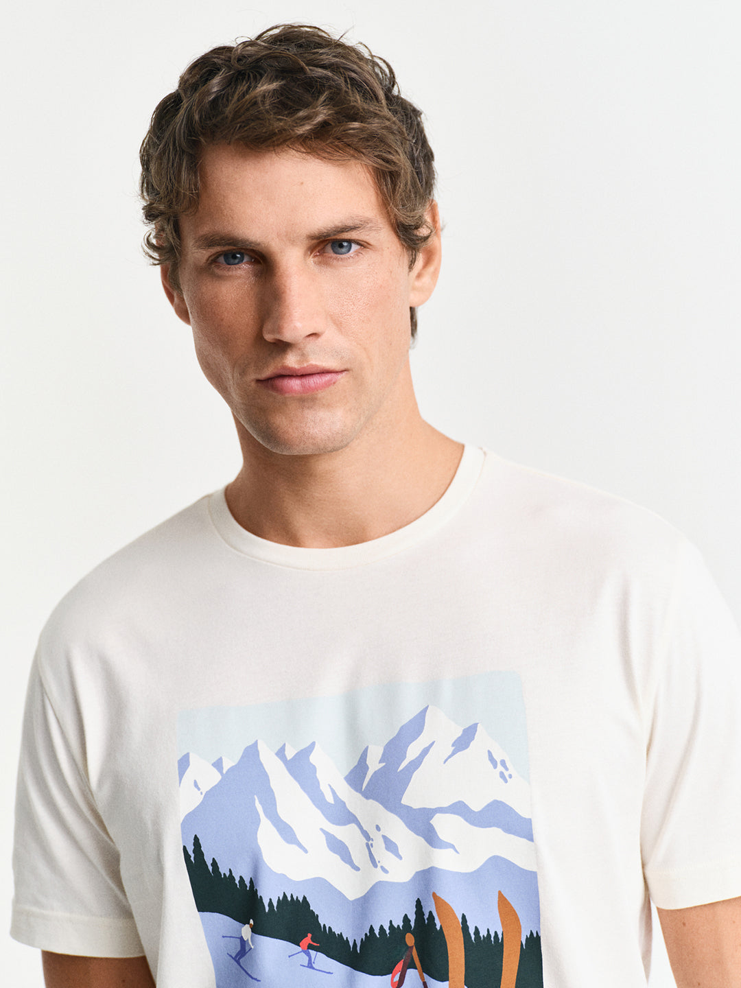 Gant Men Cream Printed Round Neck Short Sleeves T-Shirt