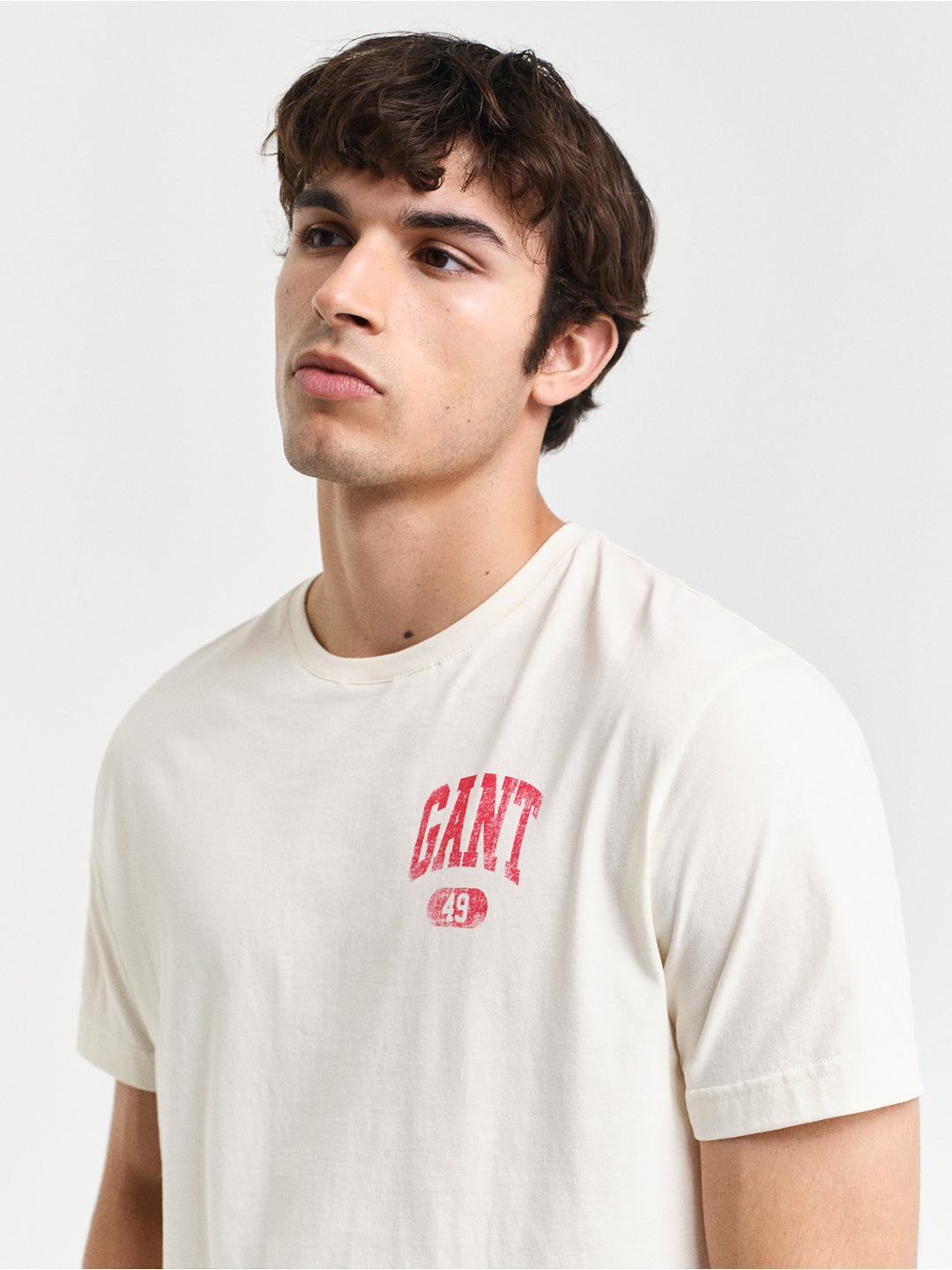 Gant Men Cream Solid Round Neck Short Sleeves T-Shirt