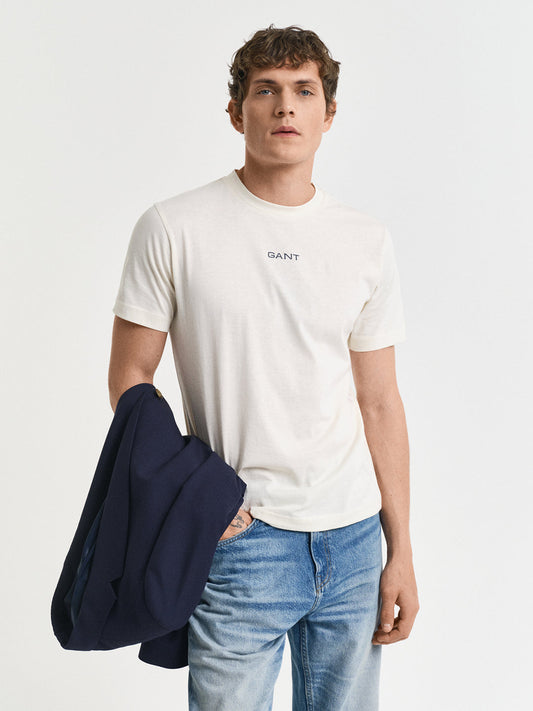 Gant Men Cream Solid Round Neck Short Sleeves T-Shirt