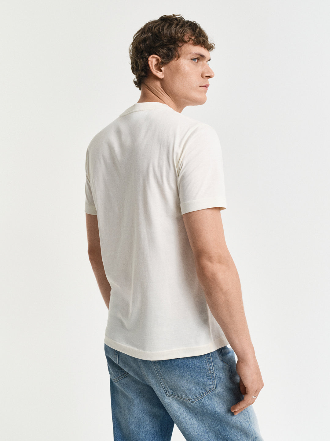 Gant Men Cream Solid Round Neck Short Sleeves T-Shirt