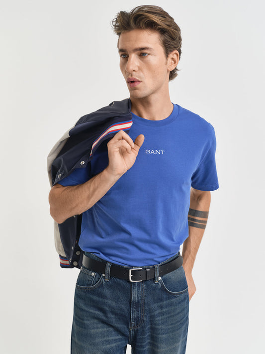 Gant Men Blue Solid Round Neck Short Sleeves T-Shirt