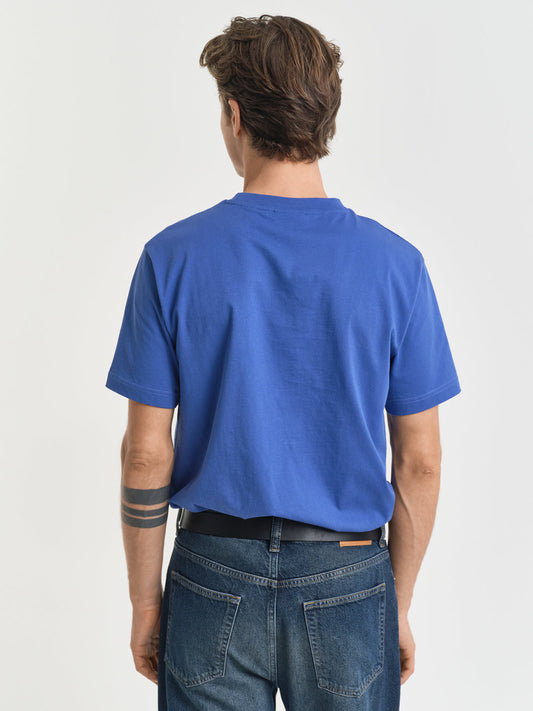 Gant Men Blue Solid Round Neck Short Sleeves T-Shirt