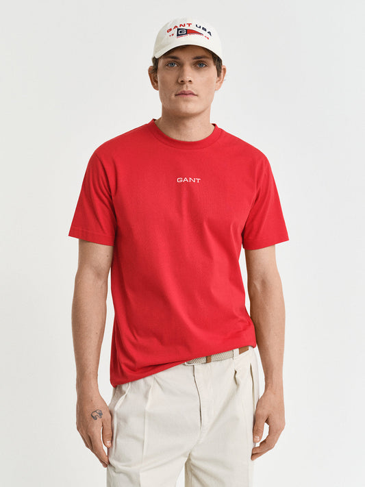 Gant Men Red Solid Round Neck Short Sleeves T-Shirt