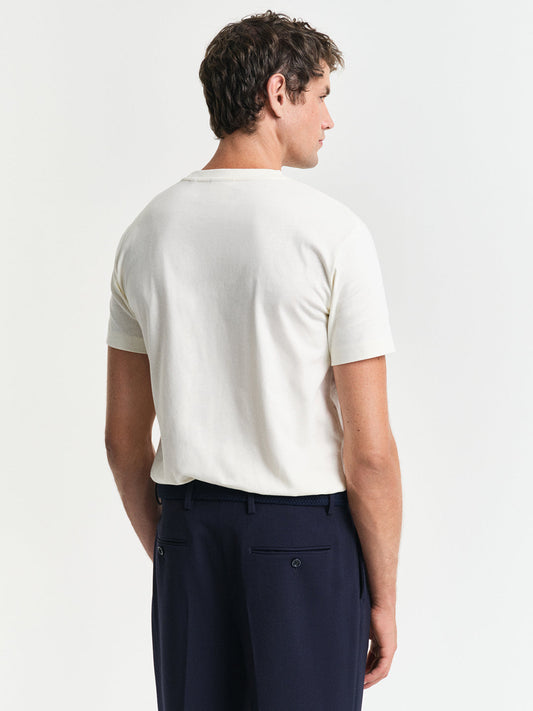 Gant Men Cream Self Design Round Neck Short Sleeves T-Shirt