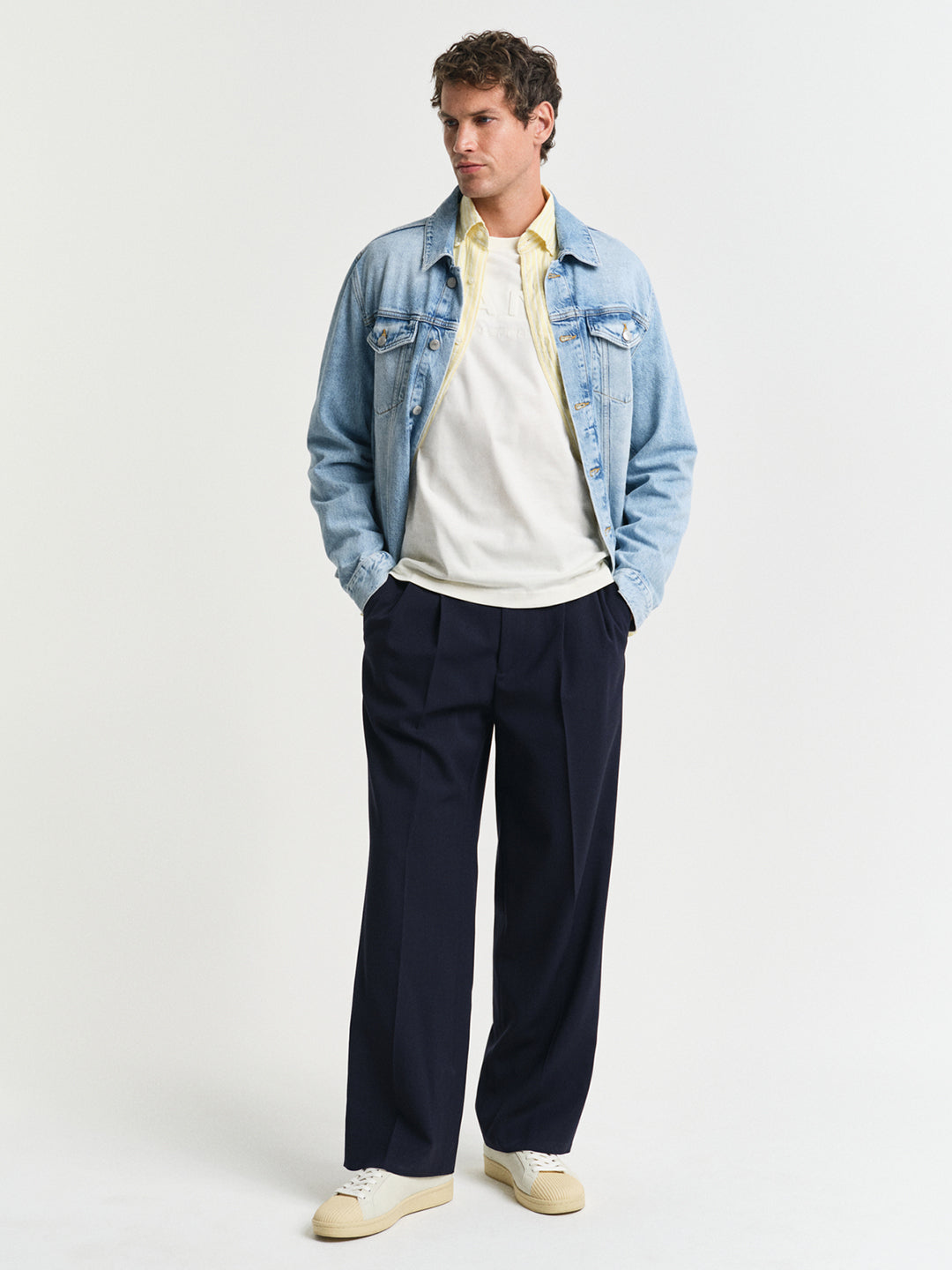 Gant Men Cream Self Design Round Neck Short Sleeves T-Shirt