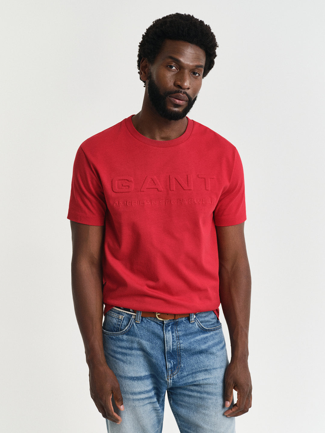 Gant Men Red Solid Round Neck Short Sleeves T-Shirt