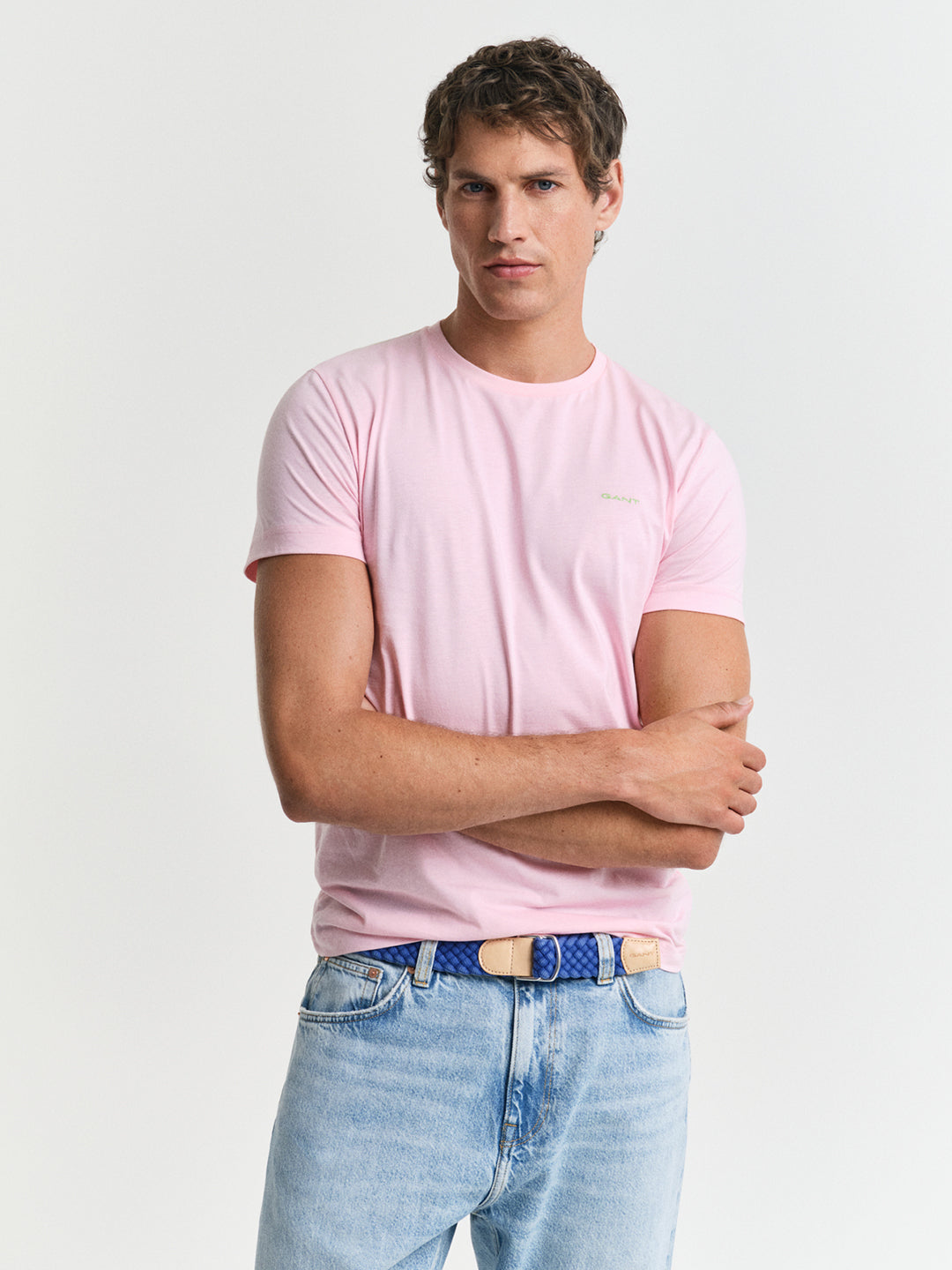 Gant Men Pink Solid Round Neck Short Sleeves T-Shirt