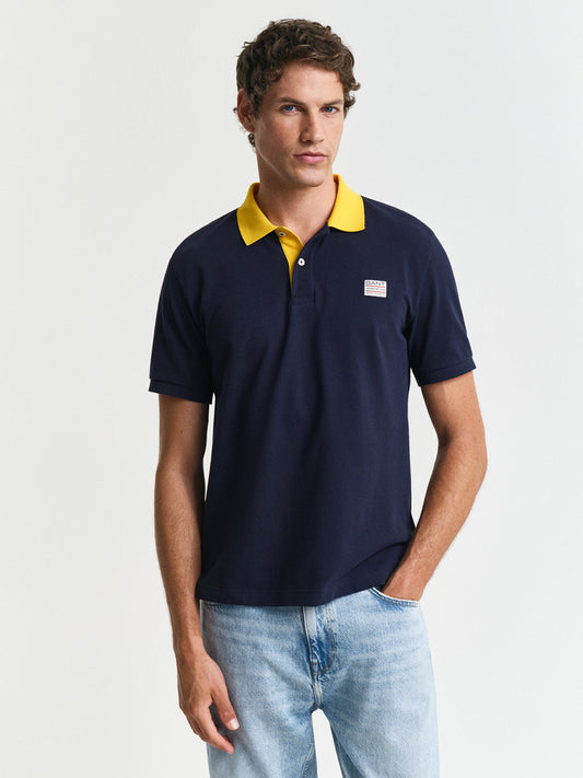 Gant Men Blue Solid Collared Short Sleeves Polo T-Shirt