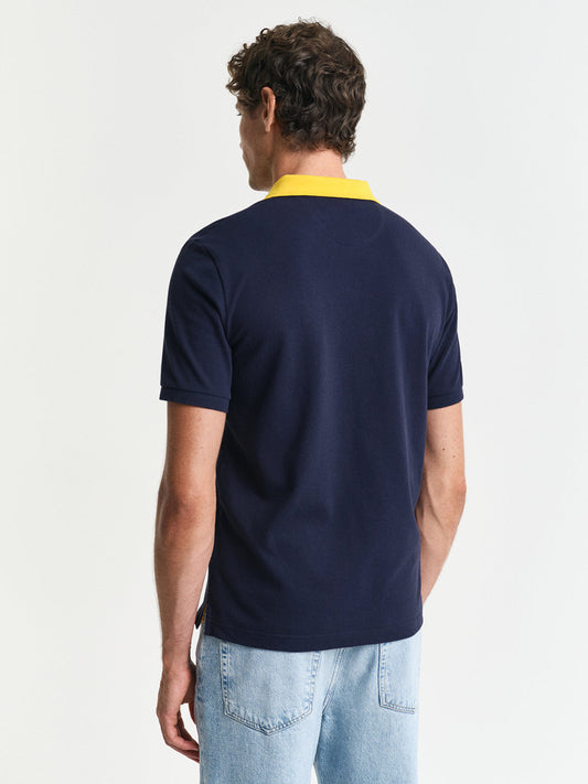 Gant Men Blue Solid Collared Short Sleeves Polo T-Shirt