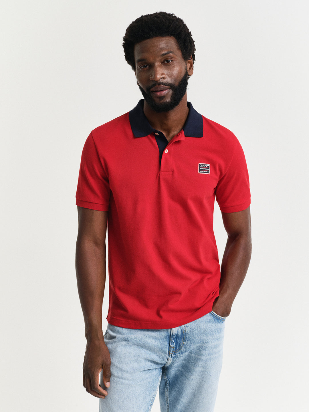 Gant Men Red Solid Collared Short Sleeves Polo T-Shirt