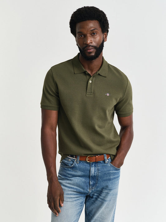 Gant Men Green Solid Short Sleeves Polo Tshirt