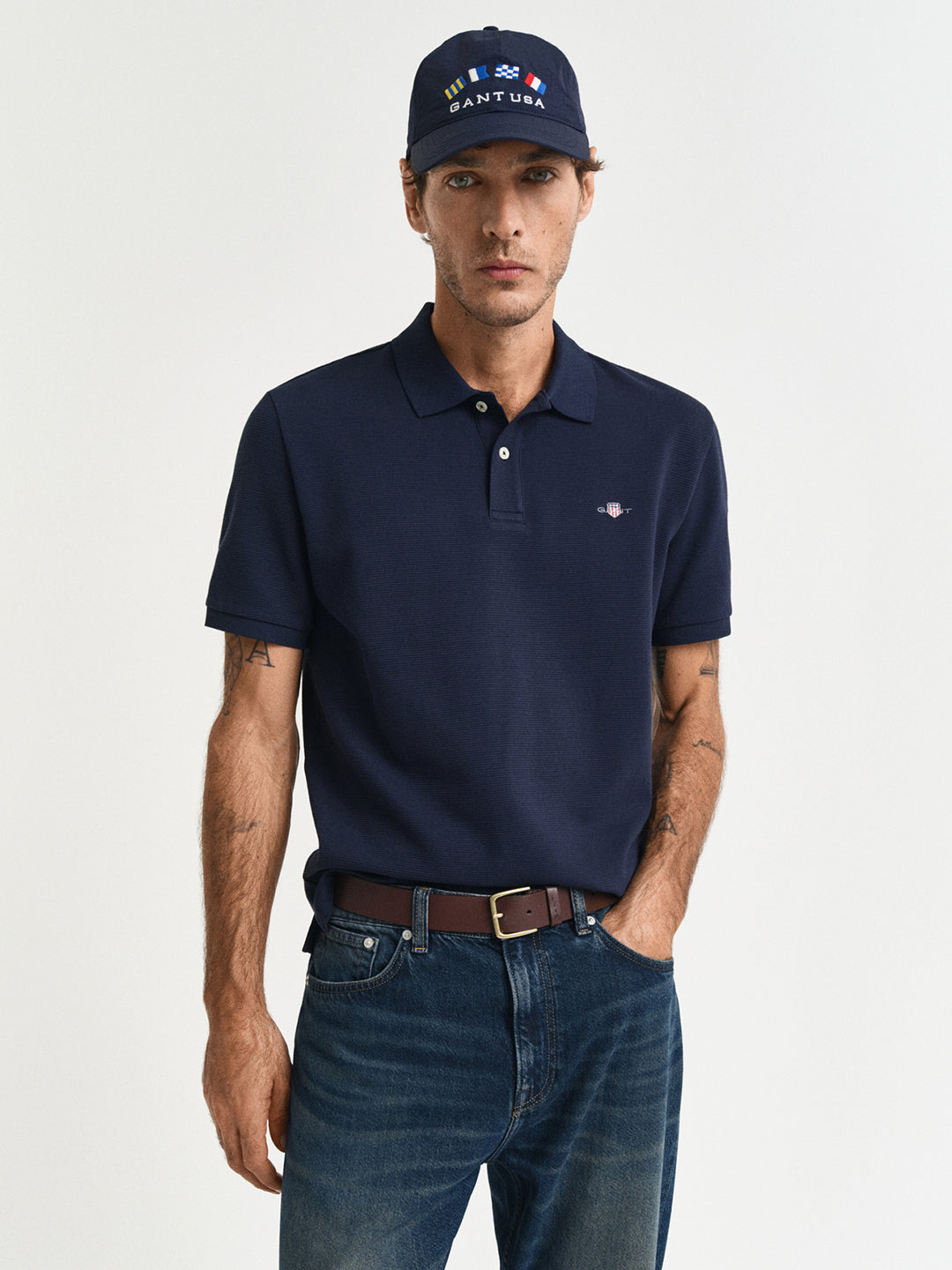 Gant Men Blue Solid Short Sleeves Polo T-Shirt