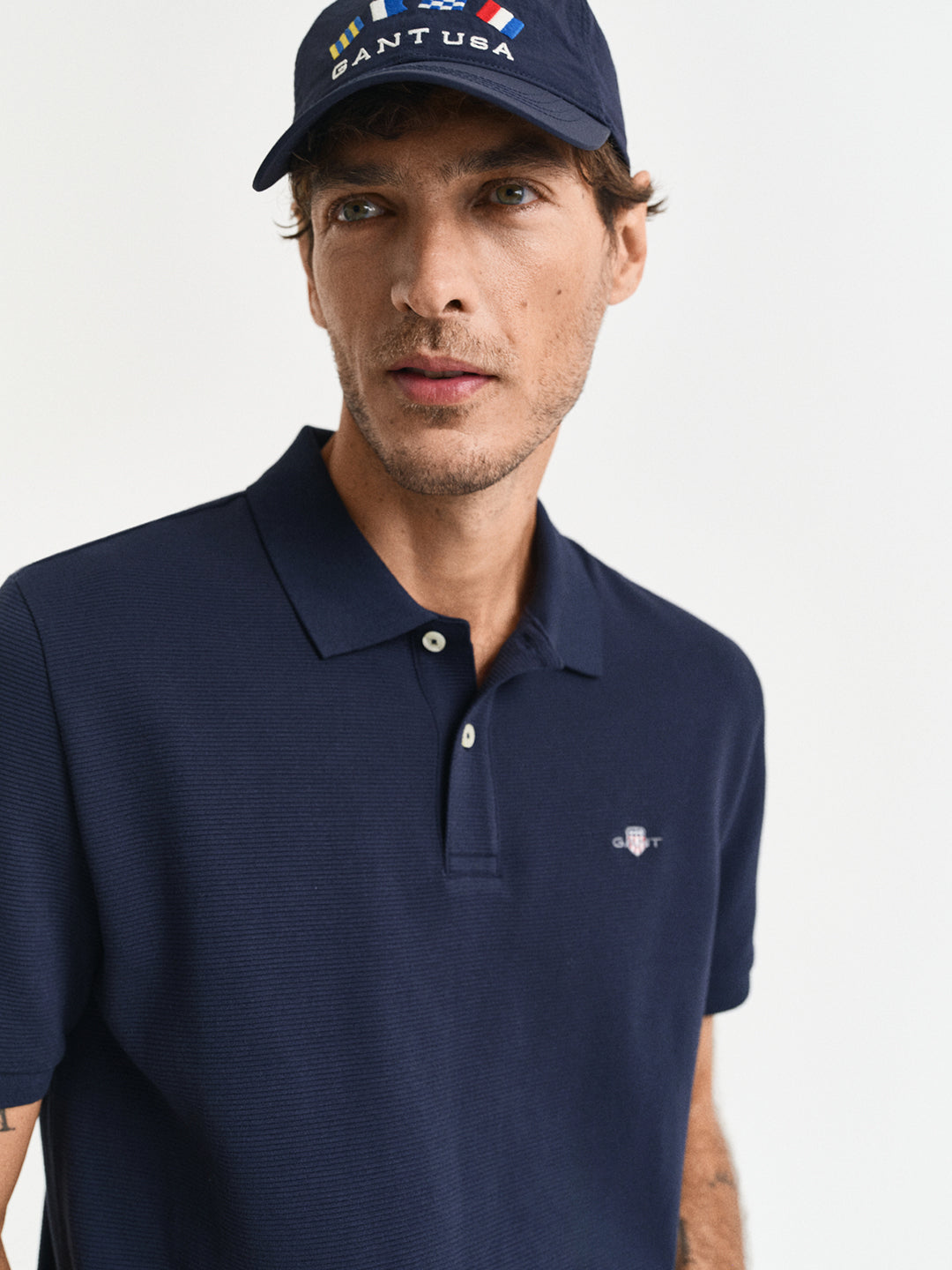 Gant Men Blue Solid Short Sleeves Polo T-Shirt