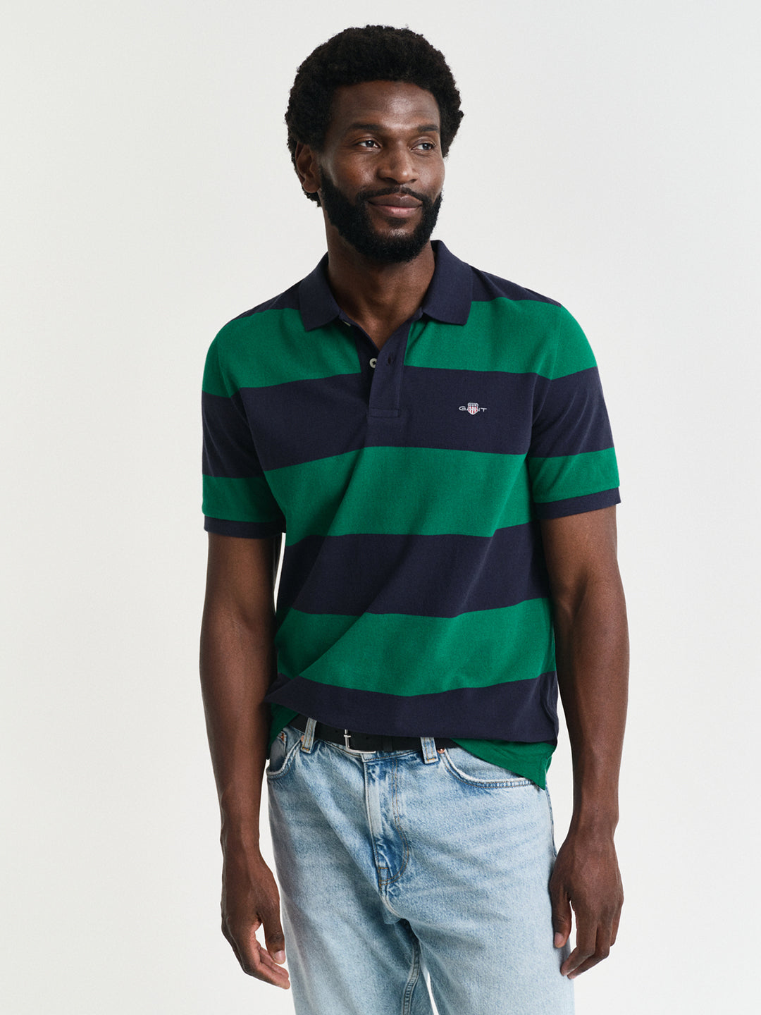 Gant Men Green Striped Collared Short Sleeves Polo T-Shirt