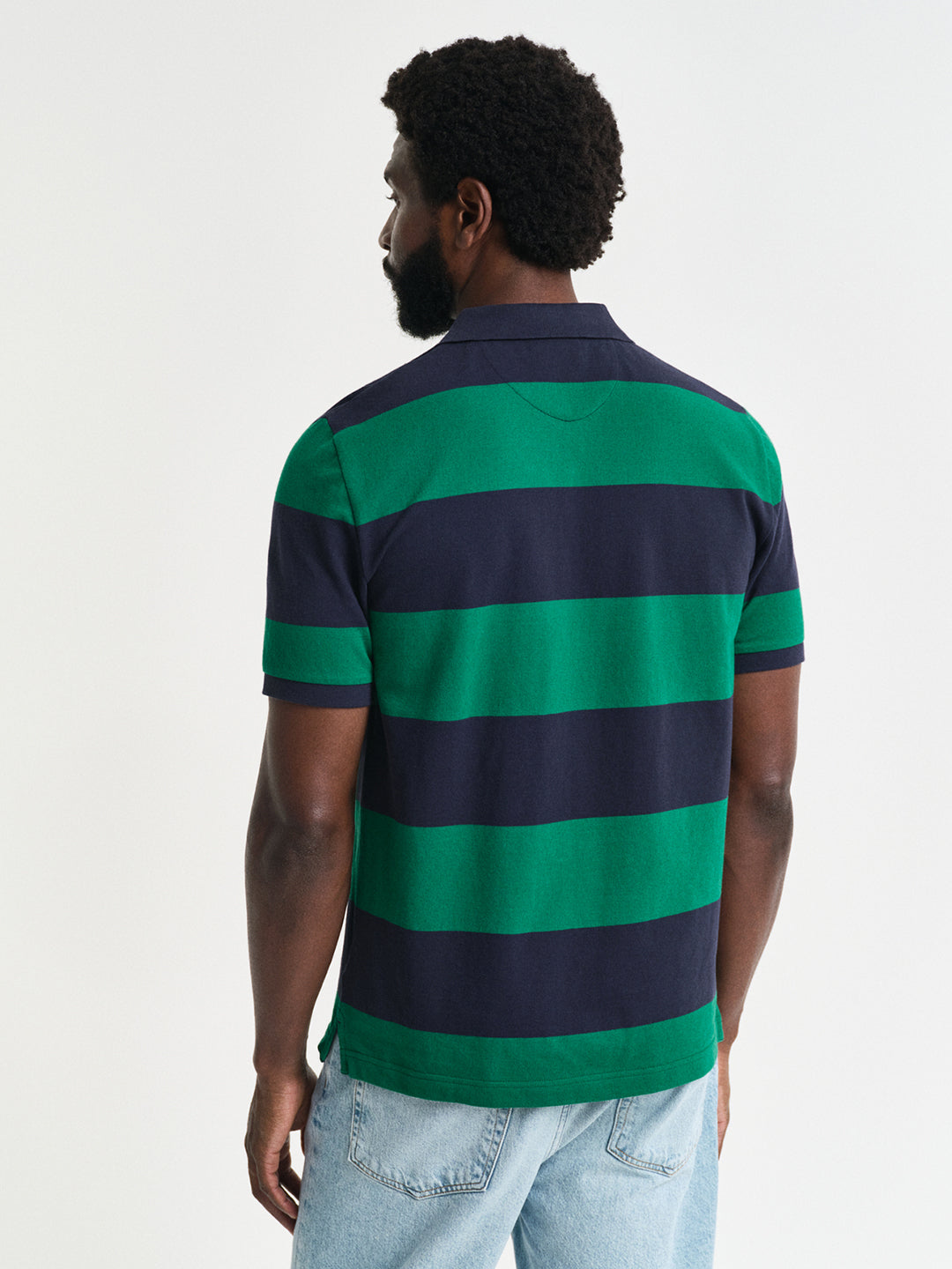 Gant Men Green Striped Collared Short Sleeves Polo T-Shirt