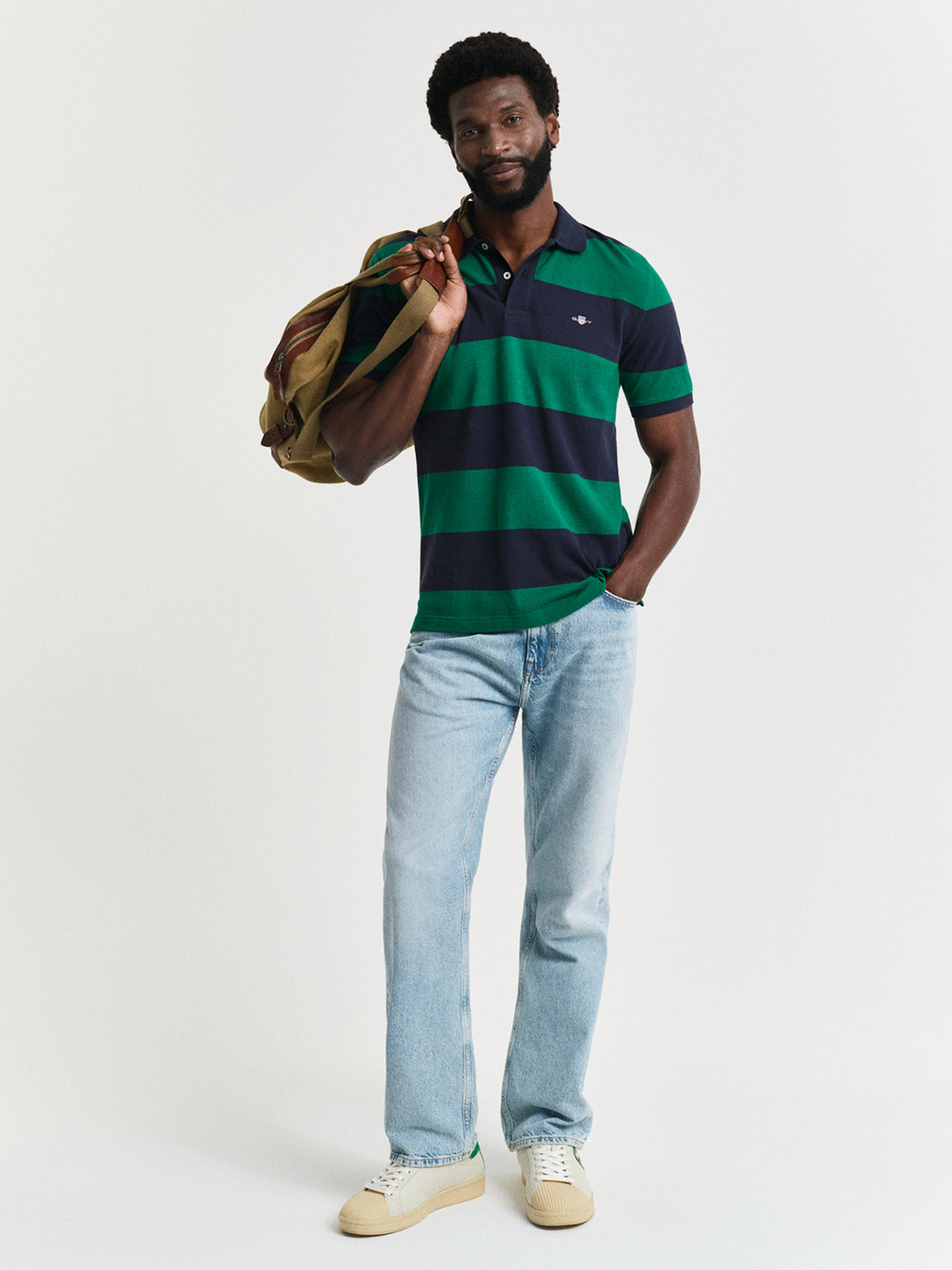 Gant Men Green Striped Collared Short Sleeves Polo T-Shirt