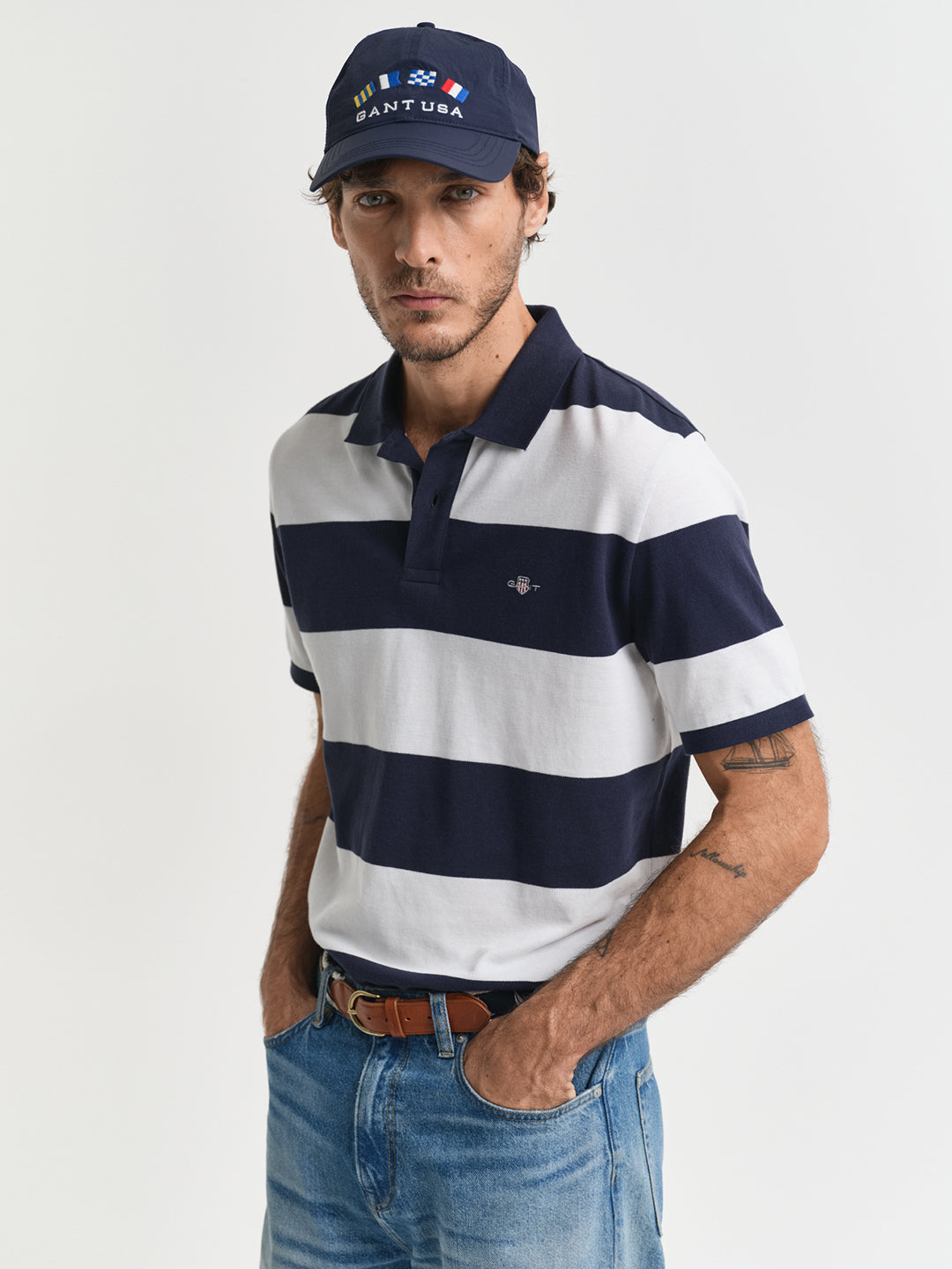 Gant Men Blue Striped Collared Short Sleeves Polo T-Shirt