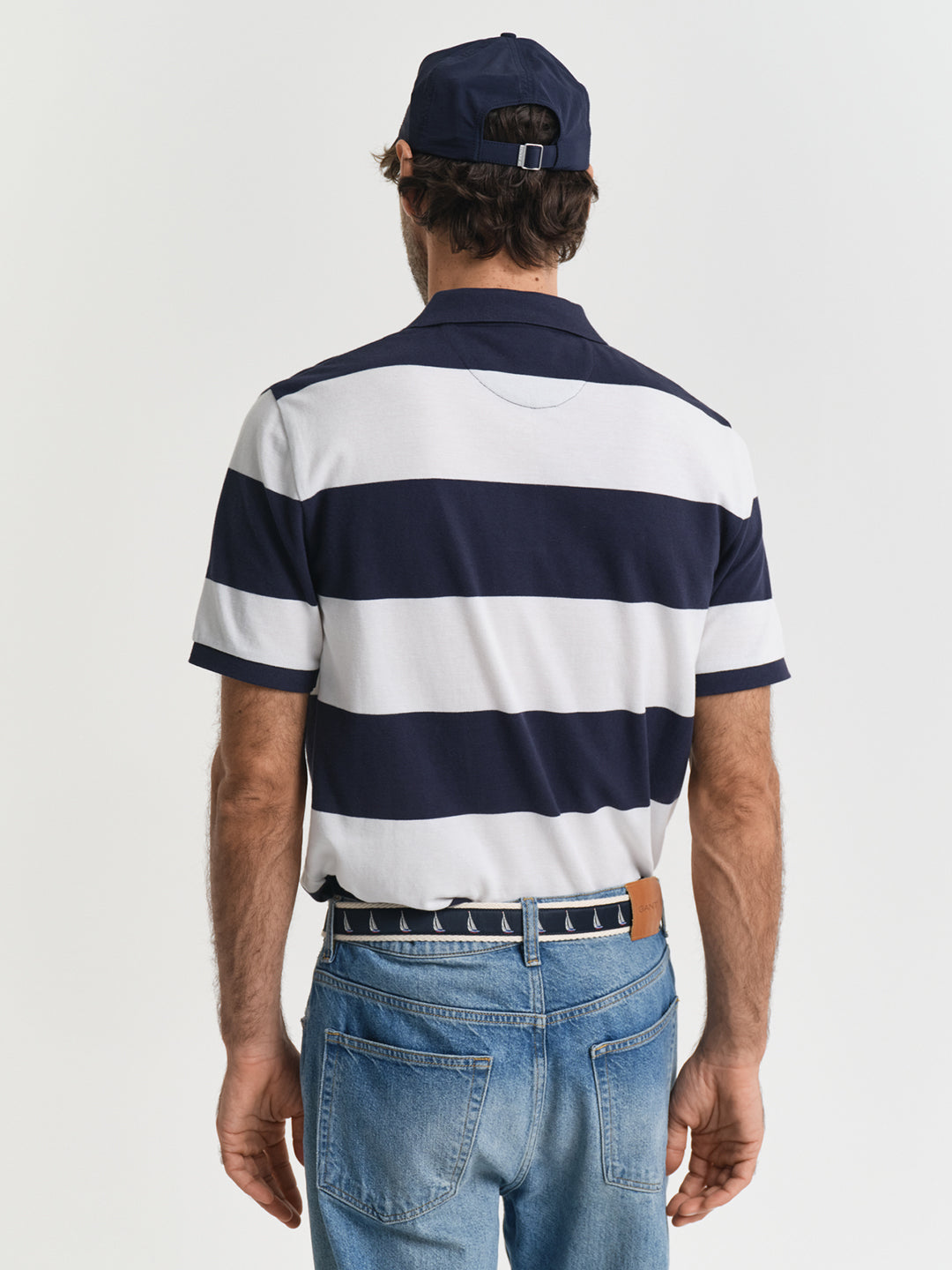 Gant Men Blue Striped Collared Short Sleeves Polo Tshirt