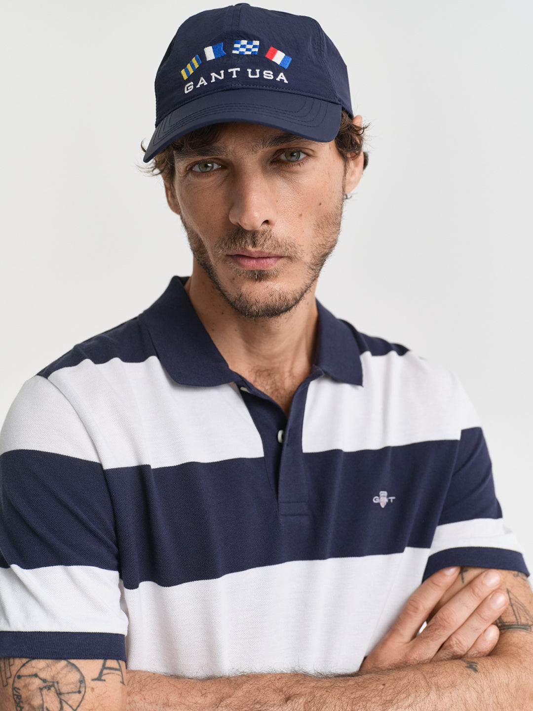 Gant Men Blue Striped Collared Short Sleeves Polo T-Shirt