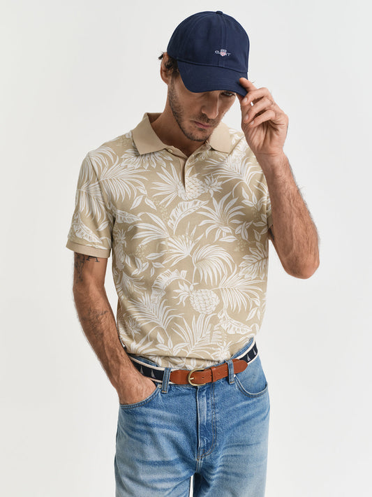 Gant Men Beige Printed Short Sleeves Polo Tshirt