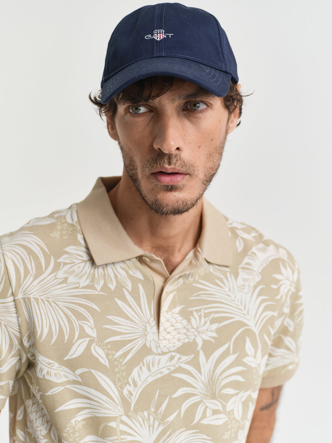 Gant Men Beige Printed Short Sleeves Polo T-Shirt