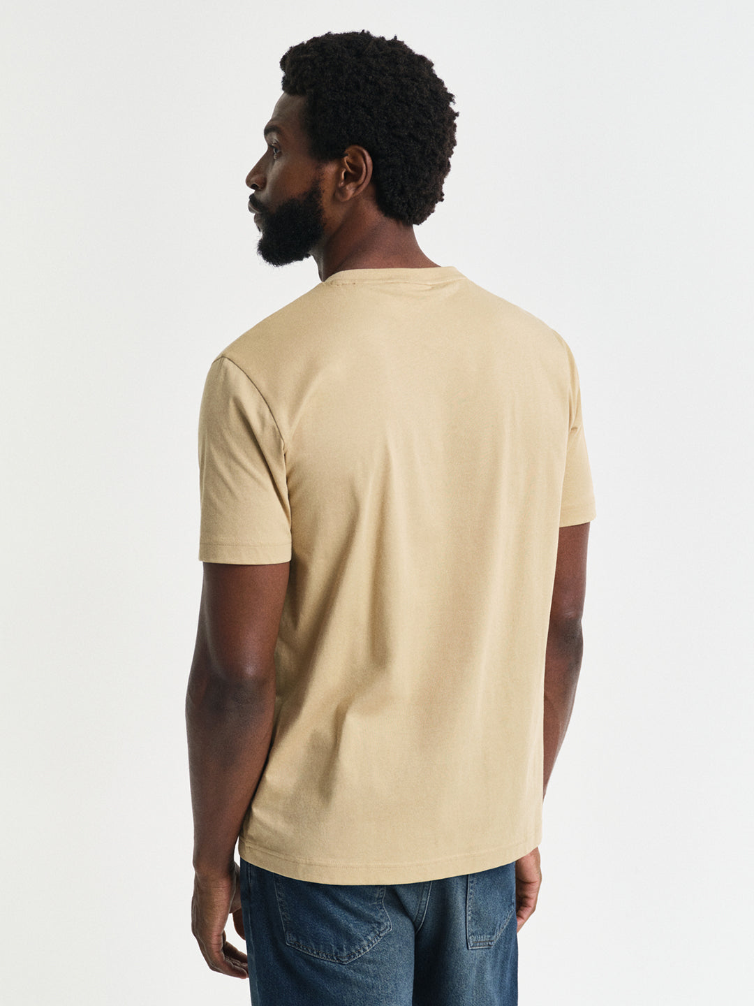 Gant Men Beige Solid Round Neck Short Sleeves T-Shirt