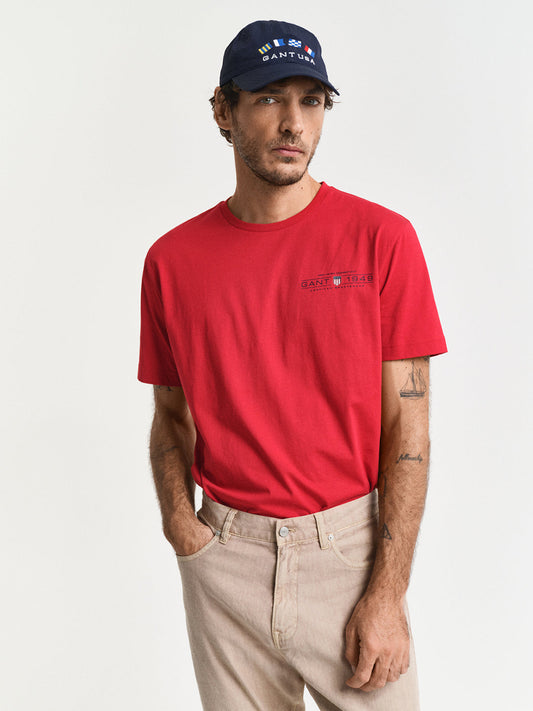 Gant Men Red Solid Round Neck Short Sleeves T-Shirt