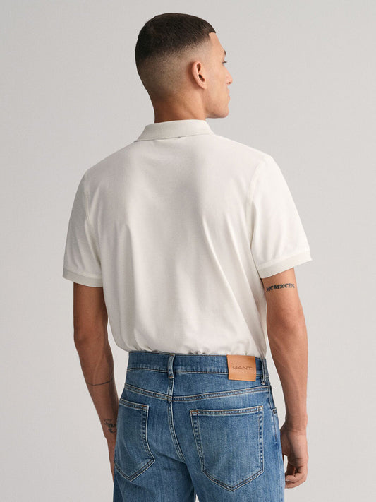 Gant Men White Solid Collared Short Sleeves Polo Tshirt