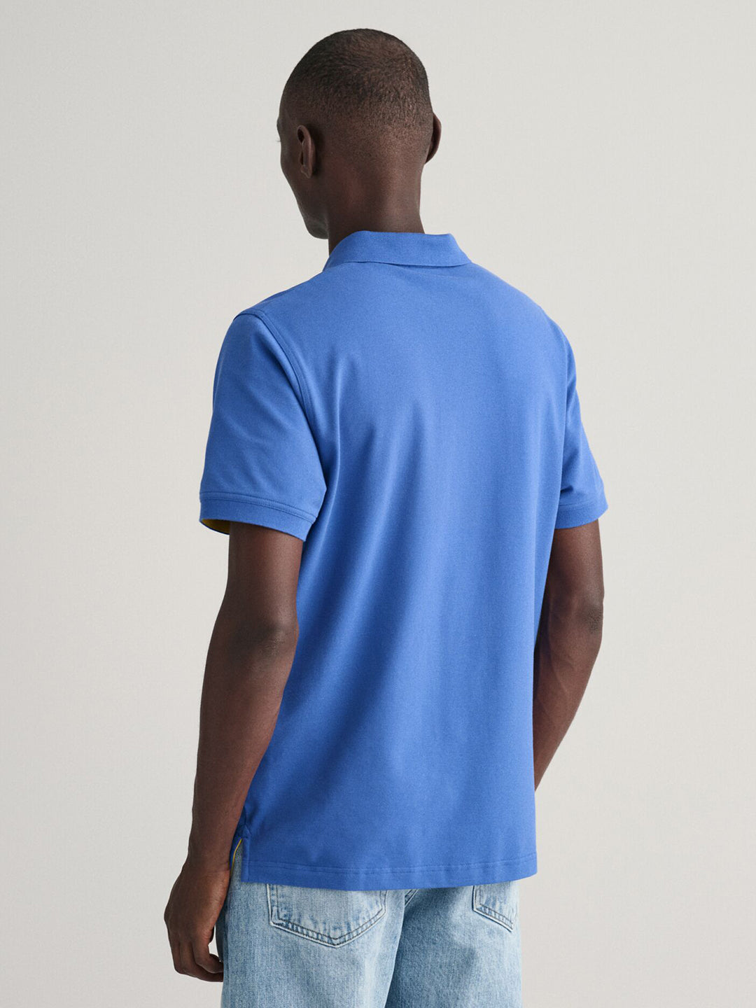 Gant Men Blue Solid Collared Short Sleeves Polo T-Shirt