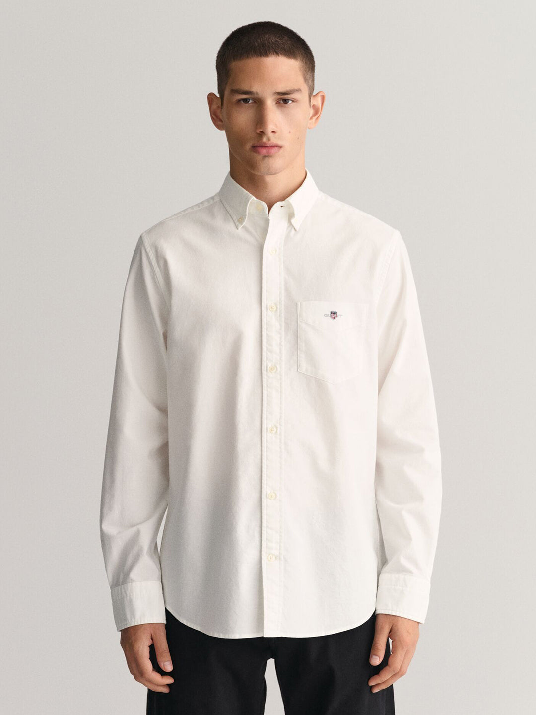 Gant Men White Solid Button-Down Collar Full Sleeves Shirt