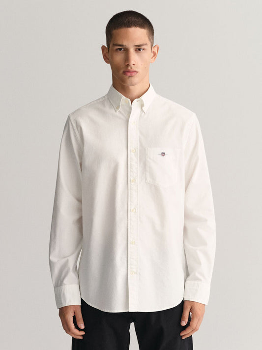 Gant Men White Solid Button-Down Collar Full Sleeves Shirt