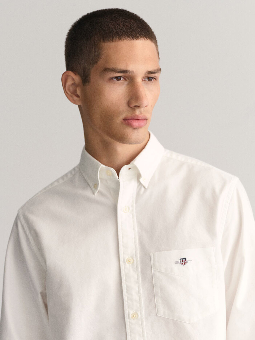 Gant Men White Solid Button-Down Collar Full Sleeves Shirt