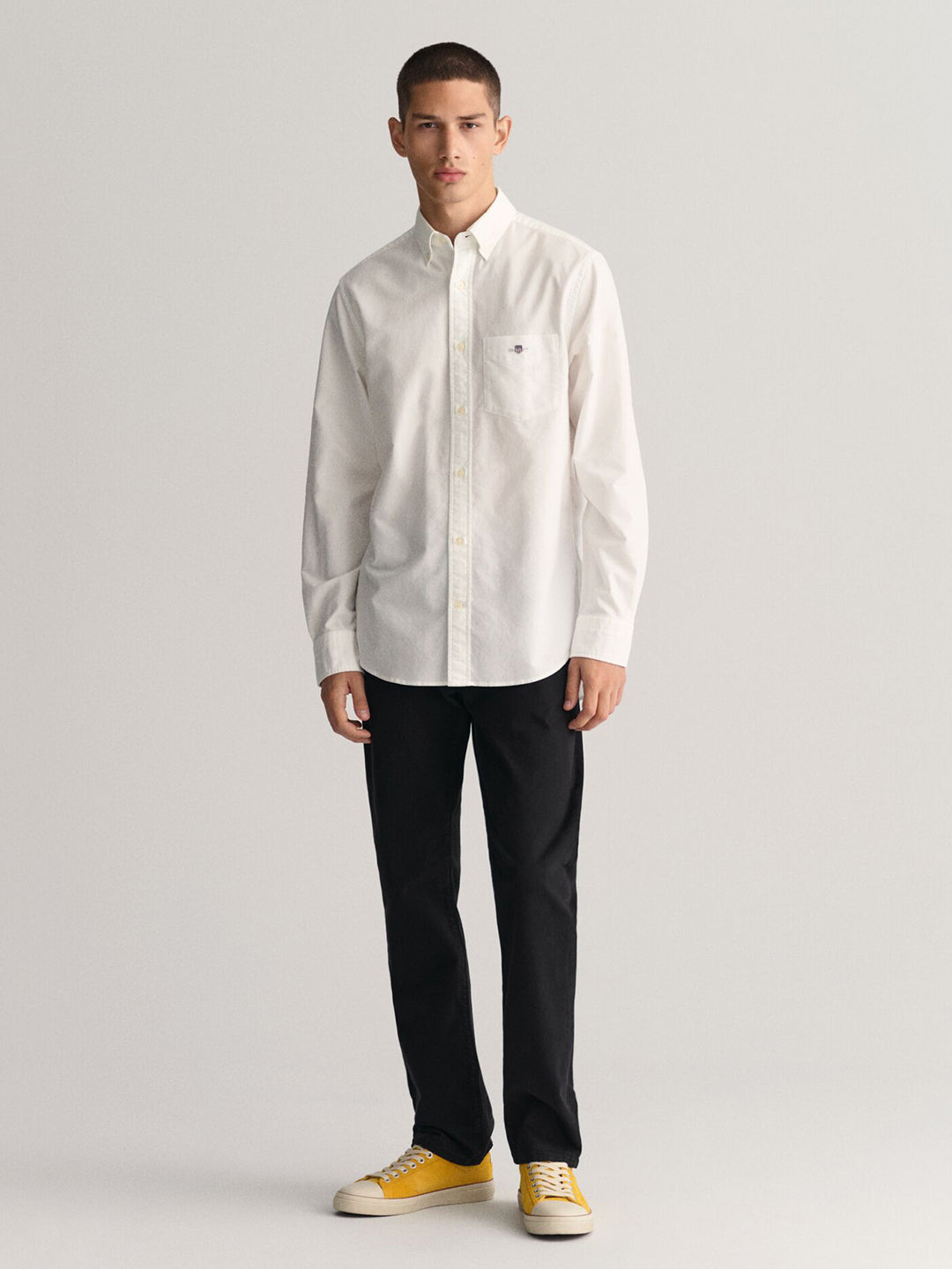 Gant Men White Solid Button-Down Collar Full Sleeves Shirt