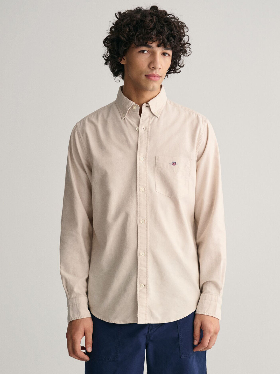 Gant Men Beige Striped Button-Down Collar Full Sleeves Shirt