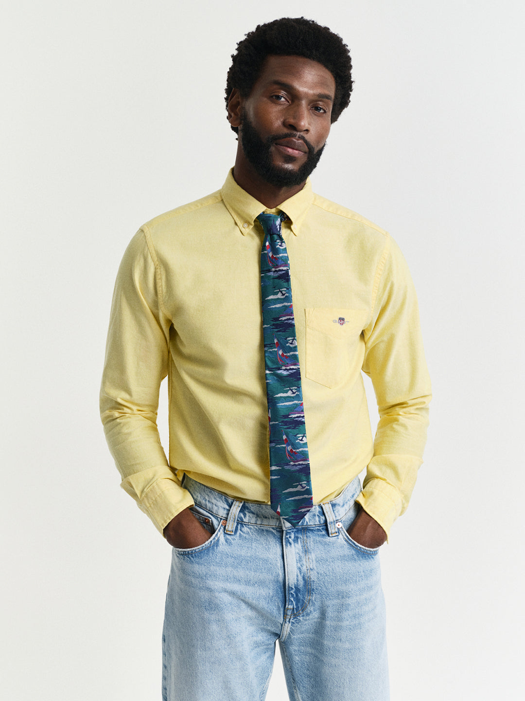 Gant Men Yellow Button-Down Collar Full Sleeves Shirt