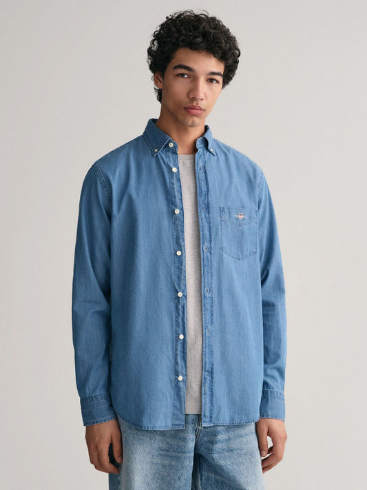 Gant Men Blue Solid Button-Down Collar Full Sleeves Shirt