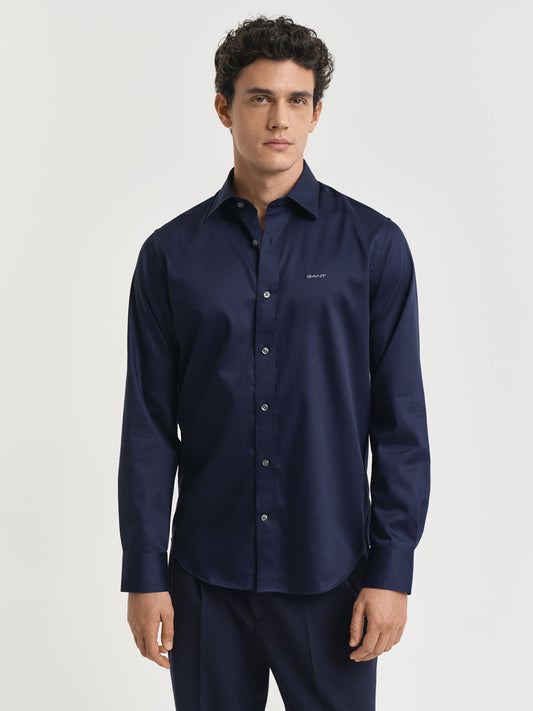 Gant Men Navy Blue Spread Collar Full Sleeves Shirt