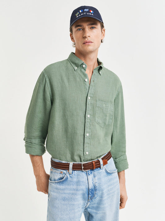 Gant Men Green Solid Button-Down Collar Full Sleeves Shirt