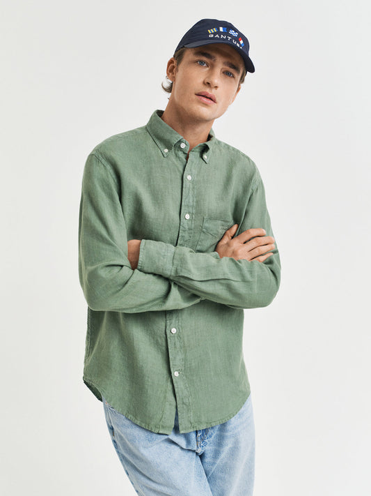 Gant Men Green Solid Button-Down Collar Full Sleeves Shirt