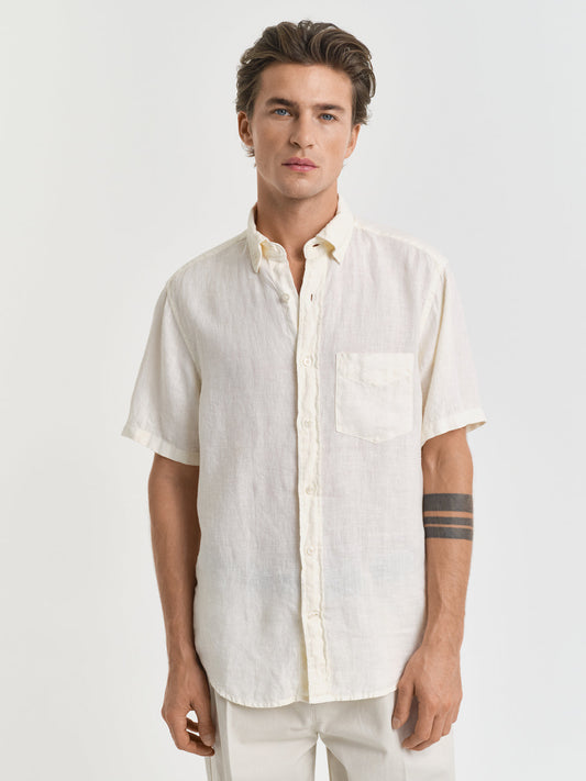 Gant Men Cream Regular Fit Solid Linen Shirt