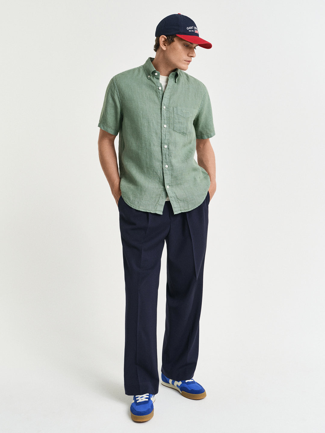 Gant Men Green Button-Down Collar Short Sleeves Shirt