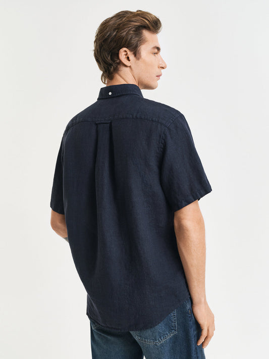 Gant Men Blue Regular Fit Solid Linen Shirt