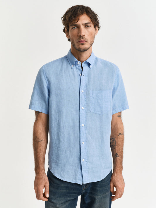 Gant Men Blue Regular Fit Solid Linen Shirt