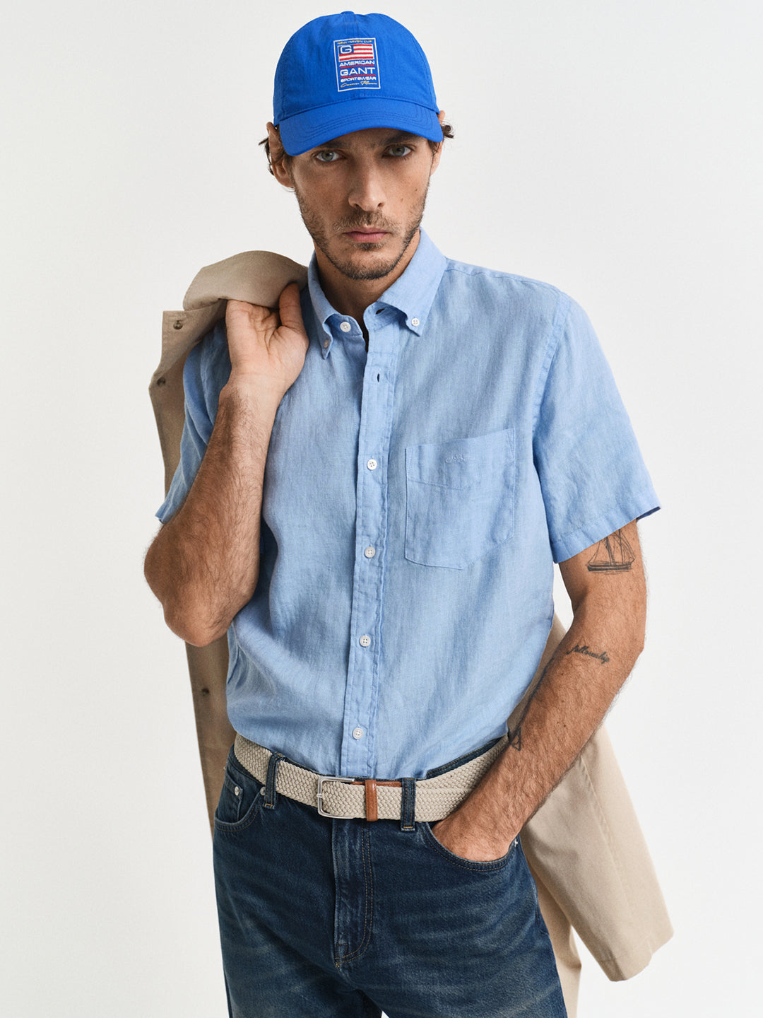 Gant Men Blue Regular Fit Solid Linen Shirt