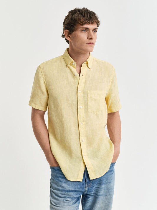 Gant Men Yellow Regular Fit Solid Linen Shirt