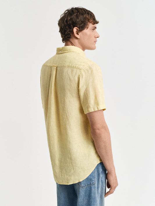 Gant Men Yellow Regular Fit Solid Linen Shirt