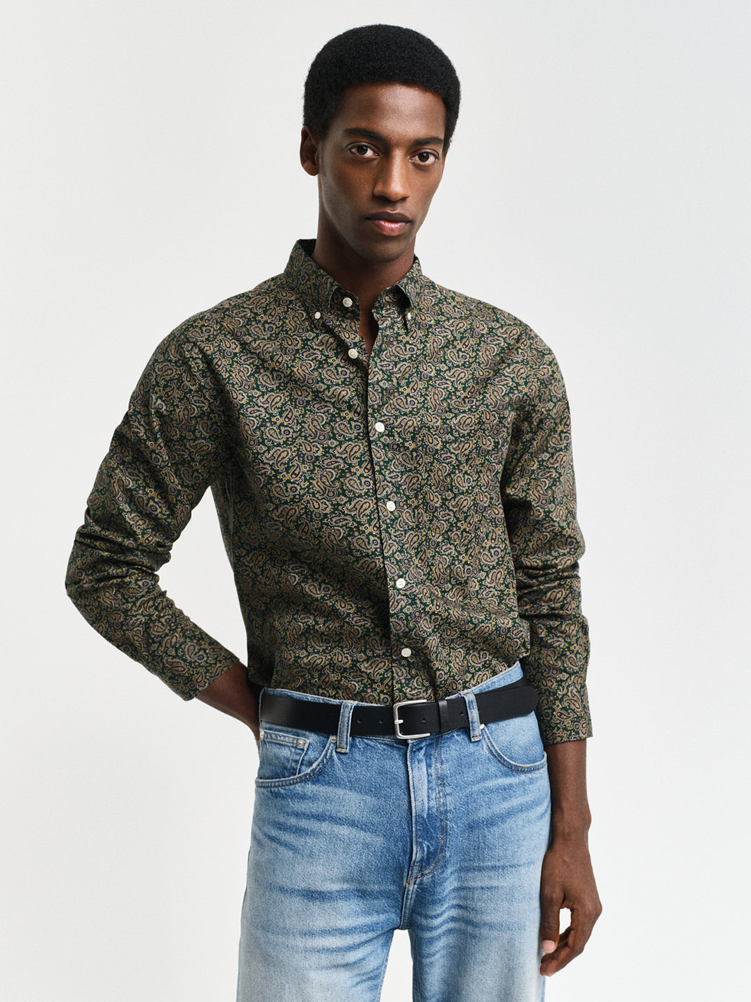 Gant Men Green Printed Button-Down Collar Full Sleeves Shirt