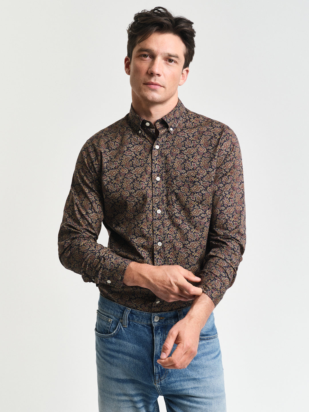 Gant Men Blue Printed Button-Down Collar Full Sleeves Shirt