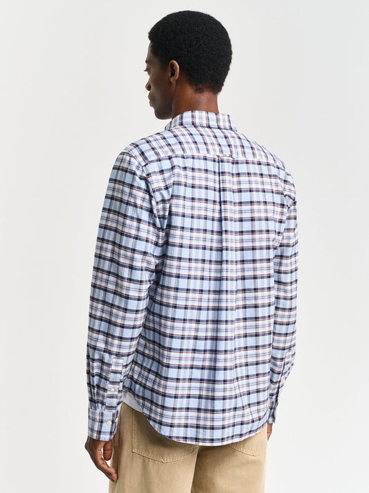 Gant Men Blue Checked Button-Down Collar Full Sleeves Shirt